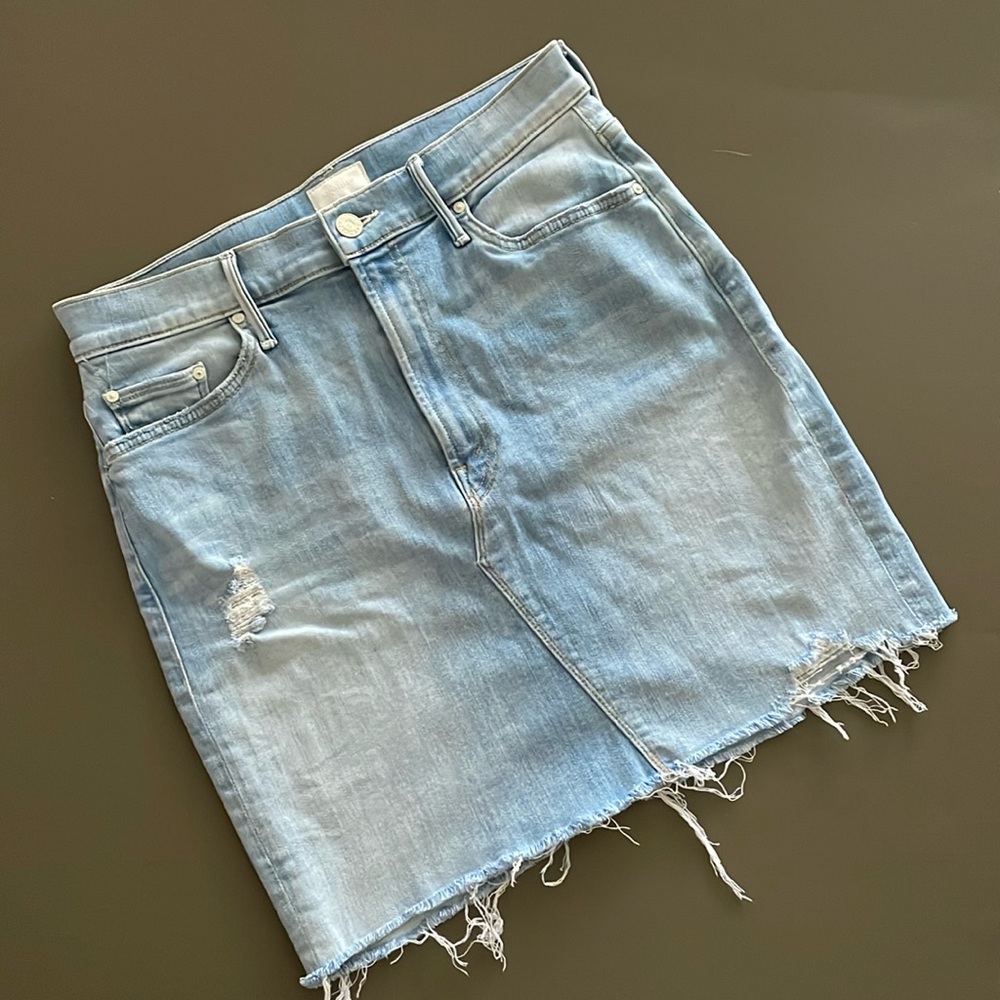MOTHER denim skirt size 27 light wash raw hem
